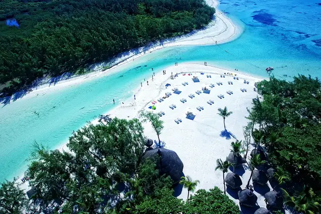 Aerial view of the Mauritius east-coast lagoon