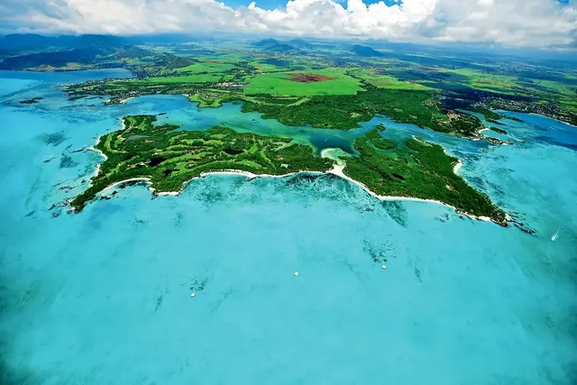 Aerial view of an island in the lagoon